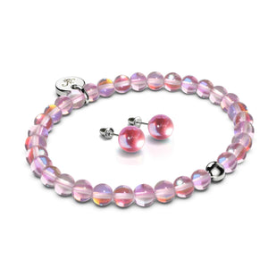 Pink Nebula | .925 Sterling Silver Galaxy Glass Gift Set | Bracelet and 8mm Stud Earrings