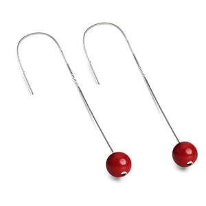 Coral | .925 Sterling Silver | Gemstone Chain Drop Threader Earrings