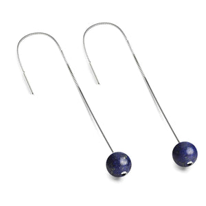 Lapis | .925 Sterling Silver | Chain Drop Threader Gemstone Earrings