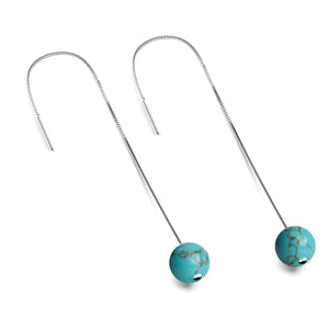 Turquoise | .925 Sterling Silver | Chain Drop Threader Gemstone Earrings