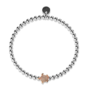 Tortuga | Silver & 18k Rose Gold | Crystal Sea Turtle Bracelet