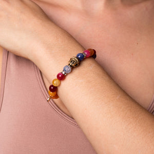 Solstice | Gold Buddha | Multi-Color Agate Bracelet