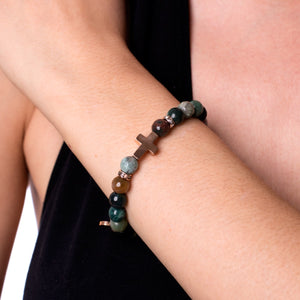 St. James | Rose Gold Cross | India Faceted Agate Bracelet