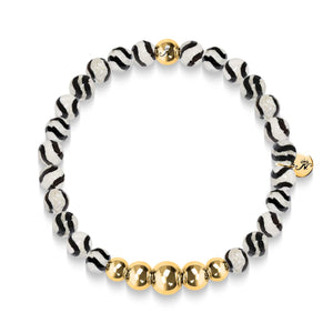 Bravery | Gold Aura Black Wavy Lines Faceted Agate Bracelet