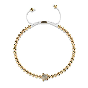 Tortuga | 18k Gold | White | Crystal Sea Turtle | Macrame Charmballa Bracelet