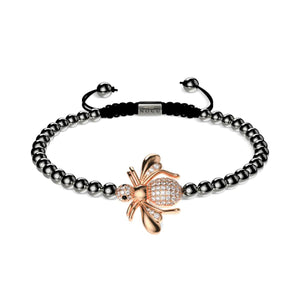 Queen | Gunmetal & 18k Rose Gold | Crystal Honeybee Macrame Charmballa Bracelet | Men's