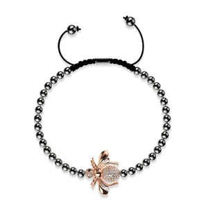 Queen | Gunmetal & 18k Rose Gold | Crystal Honeybee Macrame Charmballa Bracelet | Men's