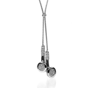 Emcee | Silver | White Crystal Headphones Necklace