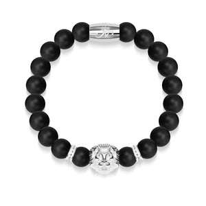 Silver Lion | Matte Black Agate | Kingdom Bead Bracelet