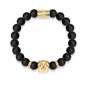 18k Gold Lion | Matte Black Agate | Kingdom Bead Bracelet