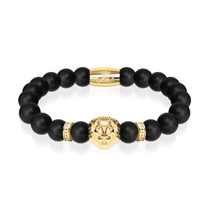 18k Gold Lion | Matte Black Agate | Kingdom Bead Bracelet