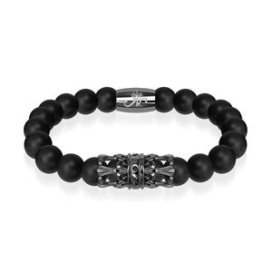 Gunmetal Crown | Matte Black Agate | Kingdom Bead Bracelet