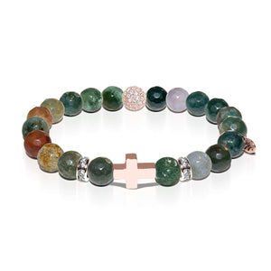 St. James | Rose Gold Cross | India Faceted Agate Bracelet