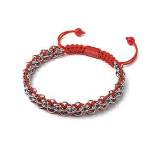 Silver and Red Enamel | Kismet Links | Macrame Fashion Santa Bracelet | Red | Thin