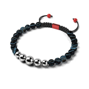 Black Line Agate | Silver and Red Enamel | Balance Stone | Macrame Fashion Santa Bracelet