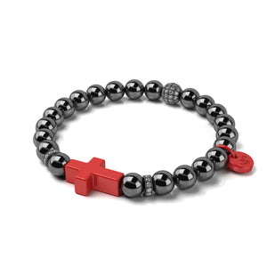 Gunmetal and Red Enamel | Fashion Santa Cross Bracelet