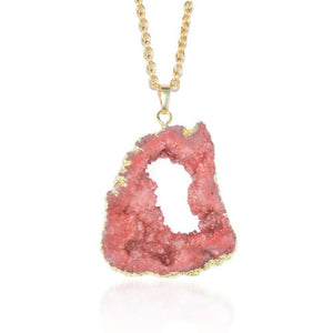 Red Quartz Crystal Druzy Gold Necklace 