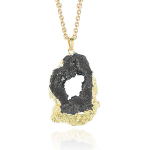 Black Calcite Crystal Druzy Gold Necklace