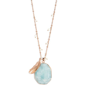 Cloud Nine Blue Cuprite Stone and Rose Gold Feather Necklace