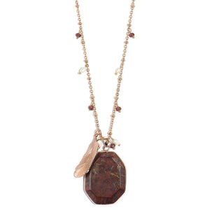 Jupiter Storm Red Jasper and Rose Gold Feather Necklace